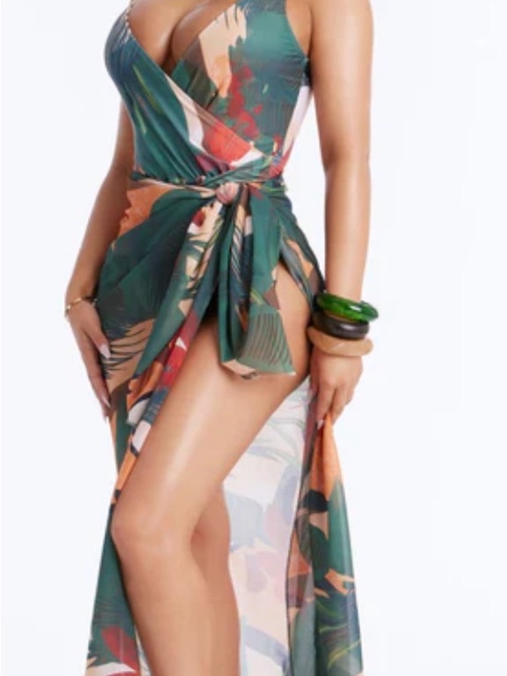 Solene 1 Piece Draped Swimsuit With Matching Sarong - Multi Color